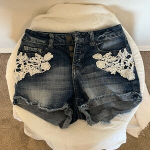 Mudd Denim Shorts with Lace Accents